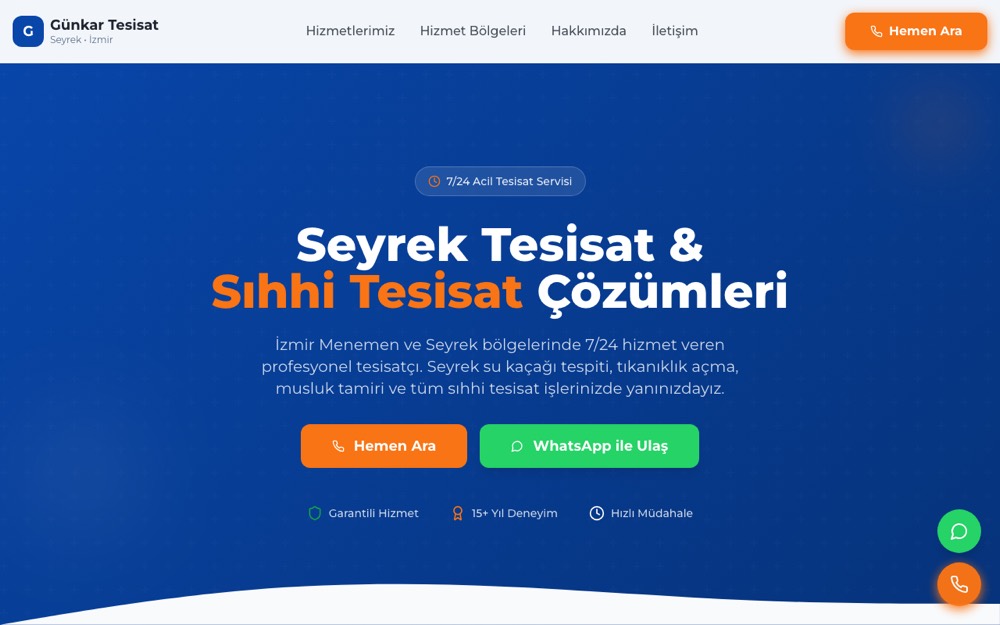 Günkar Tesisat web sitesi ekran görüntüsü