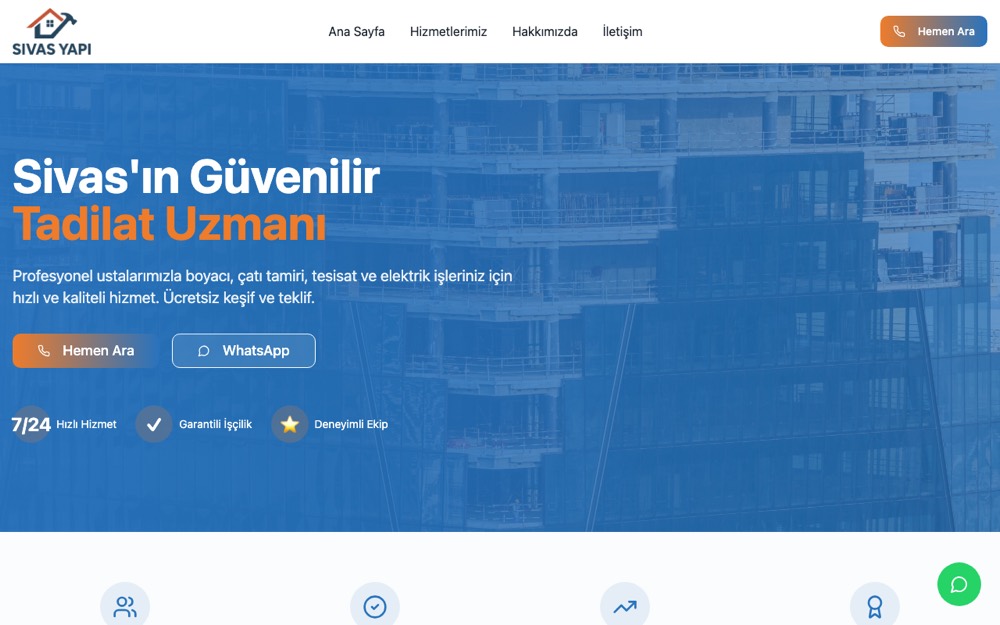 Sivas Yapı web sitesi ekran görüntüsü